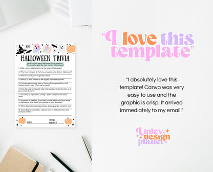 Halloween Trivia Game Template, Halloween Trivia, Halloween Party Game, Halloween Fun Games, Halloween Family Party Game