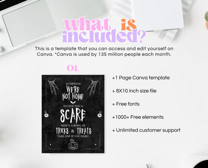 Editable Halloween Trick Or Treat Sign, Halloween Away From Home Sign, Printable Halloween Sign, Please Take One Sign Halloween, Download