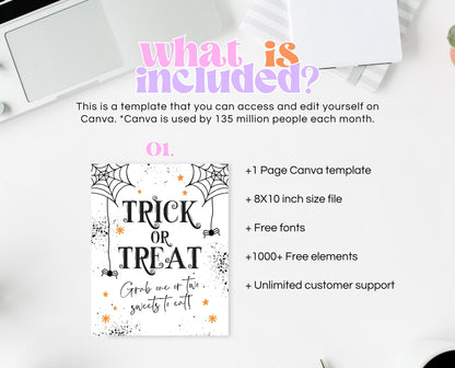 Printable Please Take One Treat Sign, Halloween Trick-Or-Treat Sign, Passing Out Candy, Please Take a Treat Sign, Halloween Candy Sign