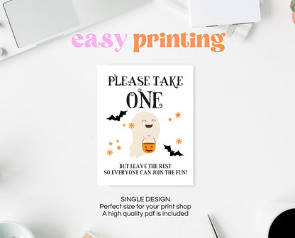 Printable Please Take One Treat Sign, Halloween Trick-Or-Treat Sign, Passing Out Candy, Please Take a Treat Sign, Halloween Candy Sign