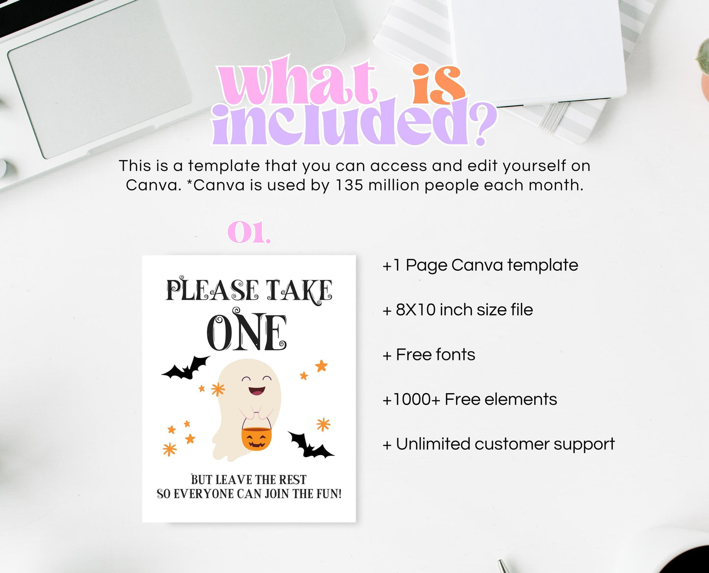 Printable Please Take One Treat Sign, Halloween Trick-Or-Treat Sign, Passing Out Candy, Please Take a Treat Sign, Halloween Candy Sign