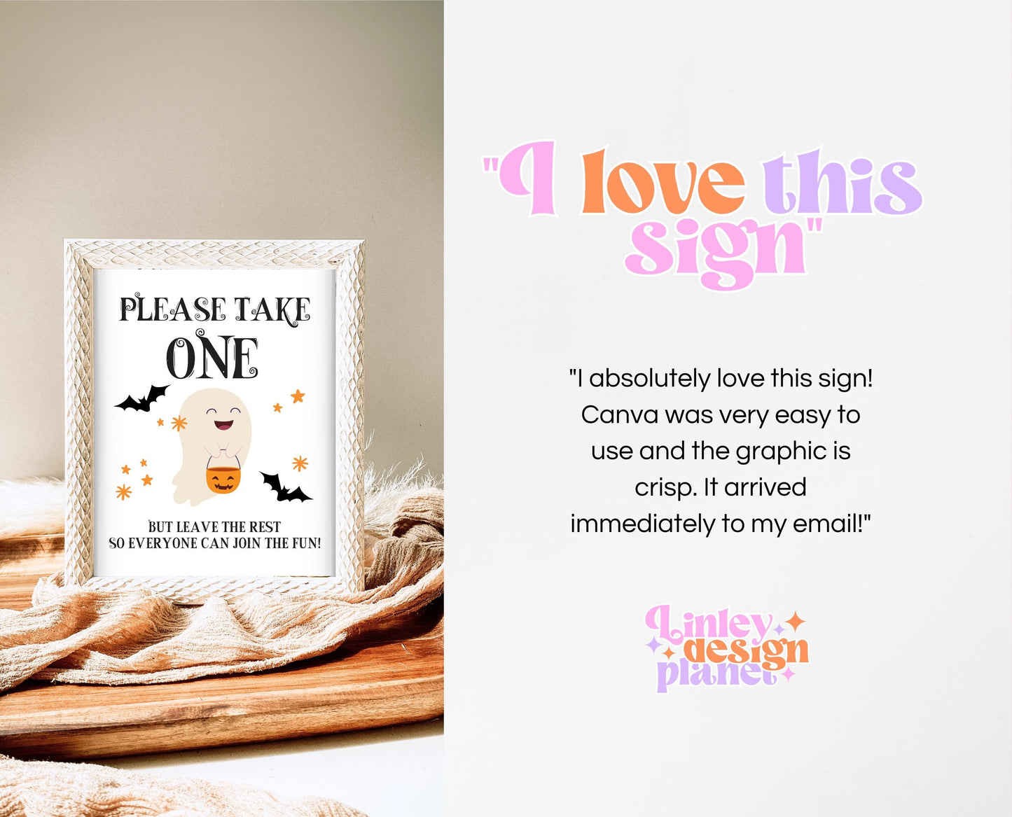 Printable Please Take One Treat Sign, Halloween Trick-Or-Treat Sign, Passing Out Candy, Please Take a Treat Sign, Halloween Candy Sign