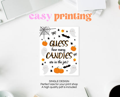 Halloween Game, Guess How Many Candies Are in the Jar Halloween Baby Shower Guessing Game, Halloween treat sign, Printable Halloween Games