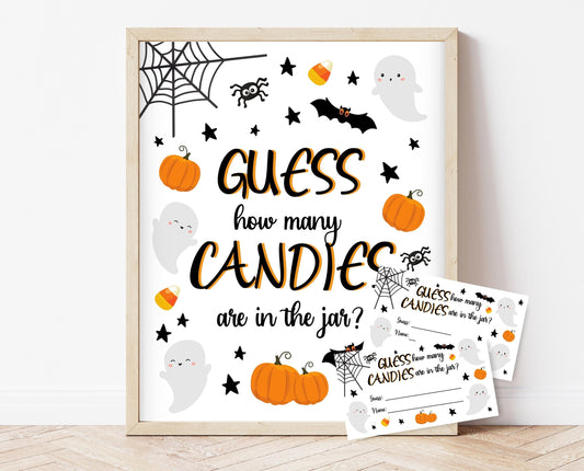Halloween Game, Guess How Many Candies Are in the Jar Halloween Baby Shower Guessing Game, Halloween treat sign, Printable Halloween Games