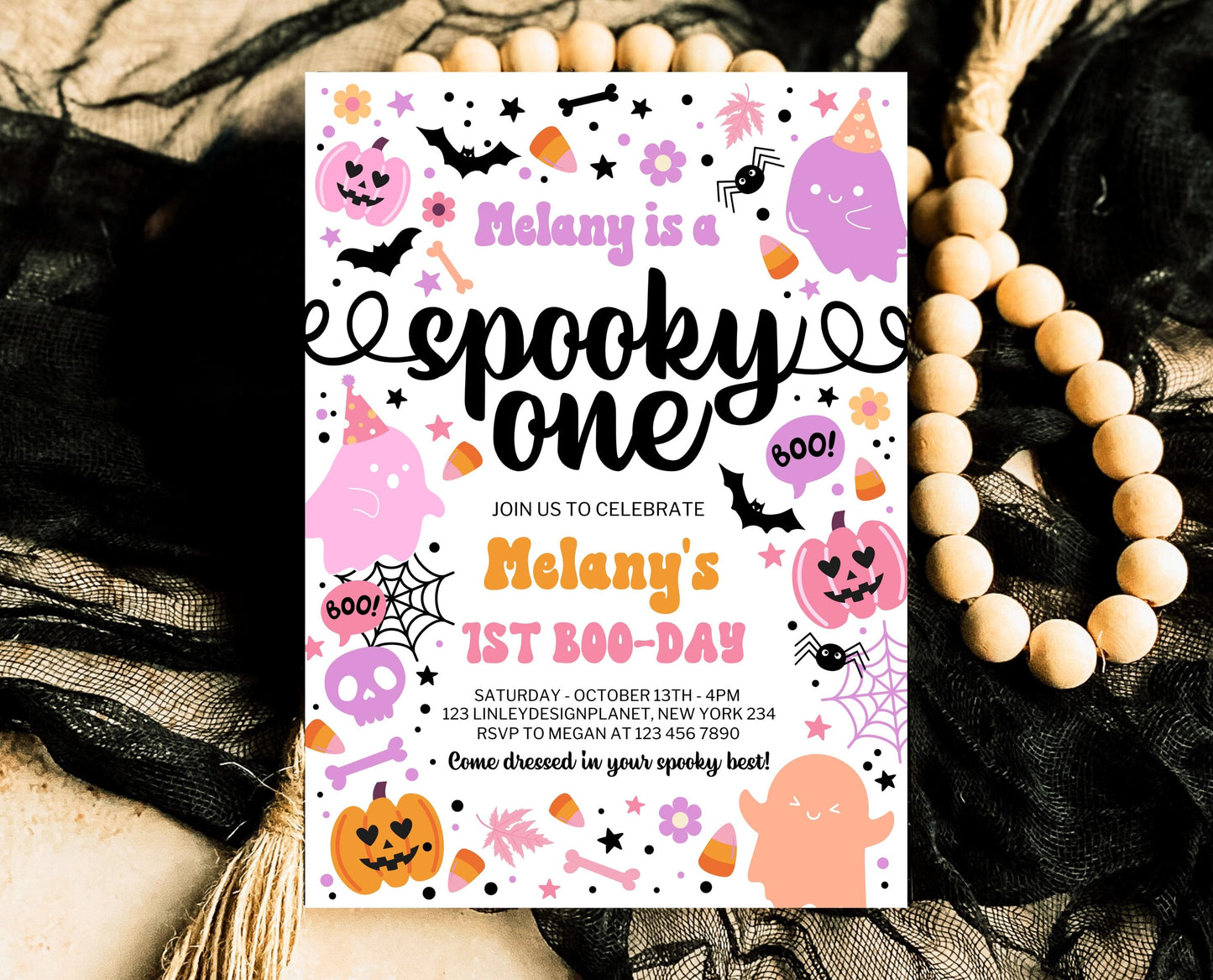Editable Halloween Spooky One Birthday Invitation, Halloween First Birthday Invitation, Spooky Invitation, Halloween Invite Template, PHBP01