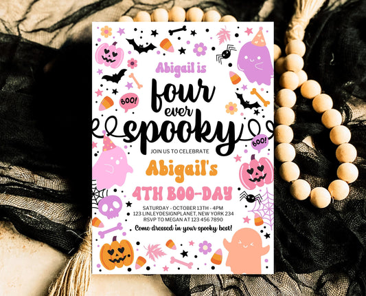 Editable Four Ever Spooky Birthday Invitation, Halloween Fourth Birthday Invitation, Spooky Invitation, Halloween Invite Template, PHBP01