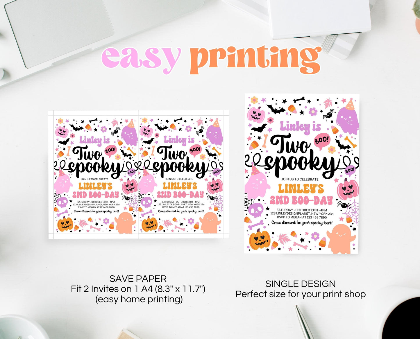 Editable Two Spooky Birthday Invitation, Halloween Second Birthday Invitation, Spooky 2nd Invitation, Halloween Invite Template, PHBP01