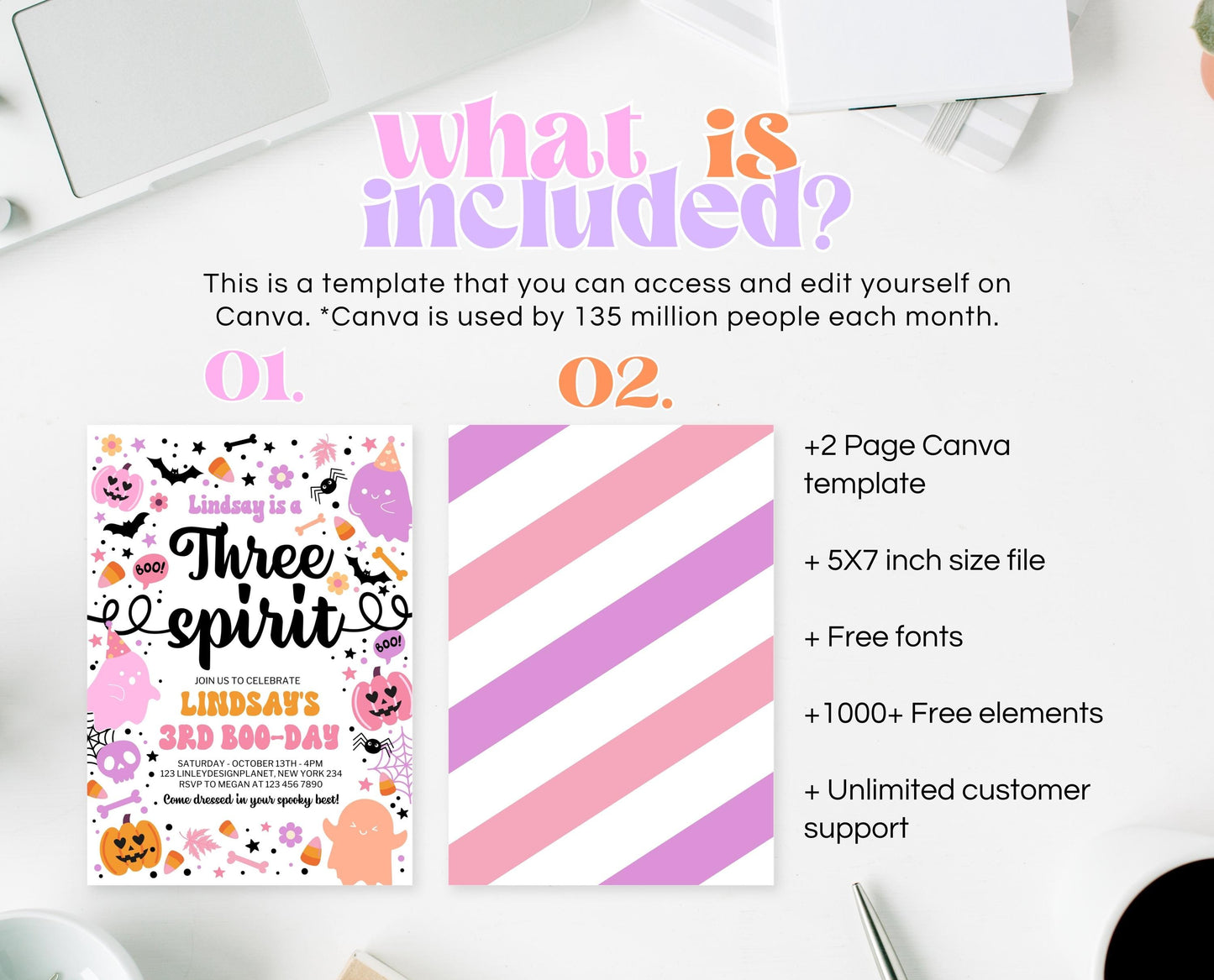 Editable Three Spirit Birthday Invitation, Halloween Third Birthday Invitation, Spooky 3rd Invitation, Halloween Invite Template, PHBP01