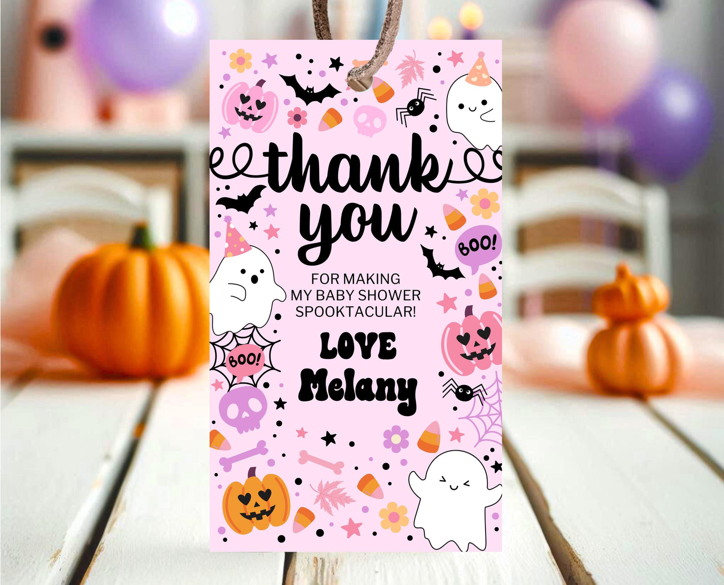 Editable A Little Boo Is Almost Due Baby Shower Favor Tag, Pink Girl Baby Shower Thank You Tag, Halloween Baby Shower Thank You Card, HBSC07
