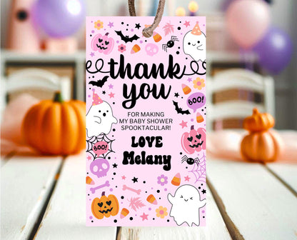 Editable A Little Boo Is Almost Due Baby Shower Favor Tag, Pink Girl Baby Shower Thank You Tag, Halloween Baby Shower Thank You Card, HBSC07
