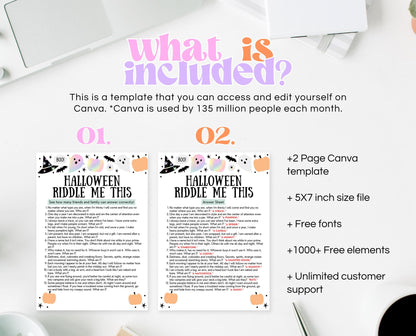 Halloween Riddle Me This Game Template, Halloween Riddle, Halloween Party Game, Halloween Fun Games, Printable Halloween Family Party Game