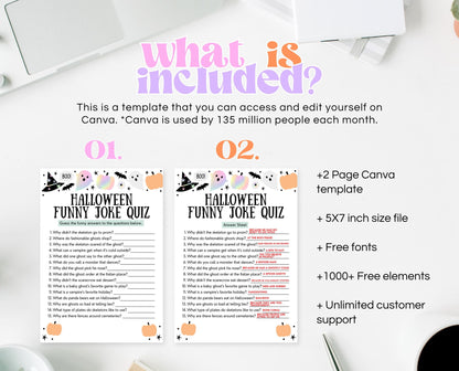 Halloween Joke Quiz Game Template, Halloween Jokes, Halloween Party Jokes, Halloween Fun Quizzes, Printable Halloween Family Party Game