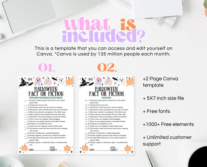 Halloween Fact Or Fiction Game Template, Halloween True Or False, Halloween Party Game, Printable Halloween Family Game, Instant Download