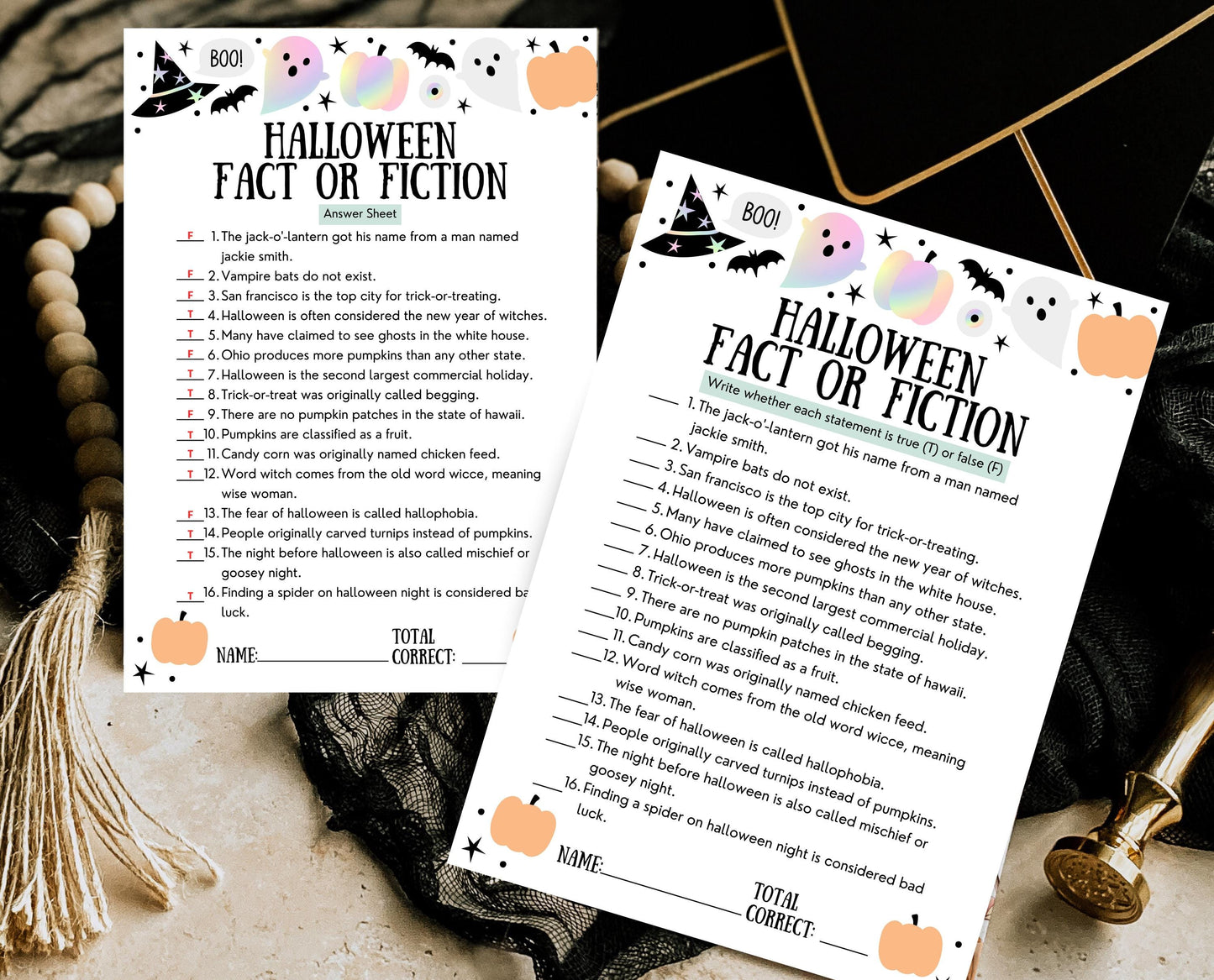 Halloween Fact Or Fiction Game Template, Halloween True Or False, Halloween Party Game, Printable Halloween Family Game, Instant Download