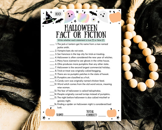 Halloween Fact Or Fiction Game Template, Halloween True Or False, Halloween Party Game, Printable Halloween Family Game, Instant Download