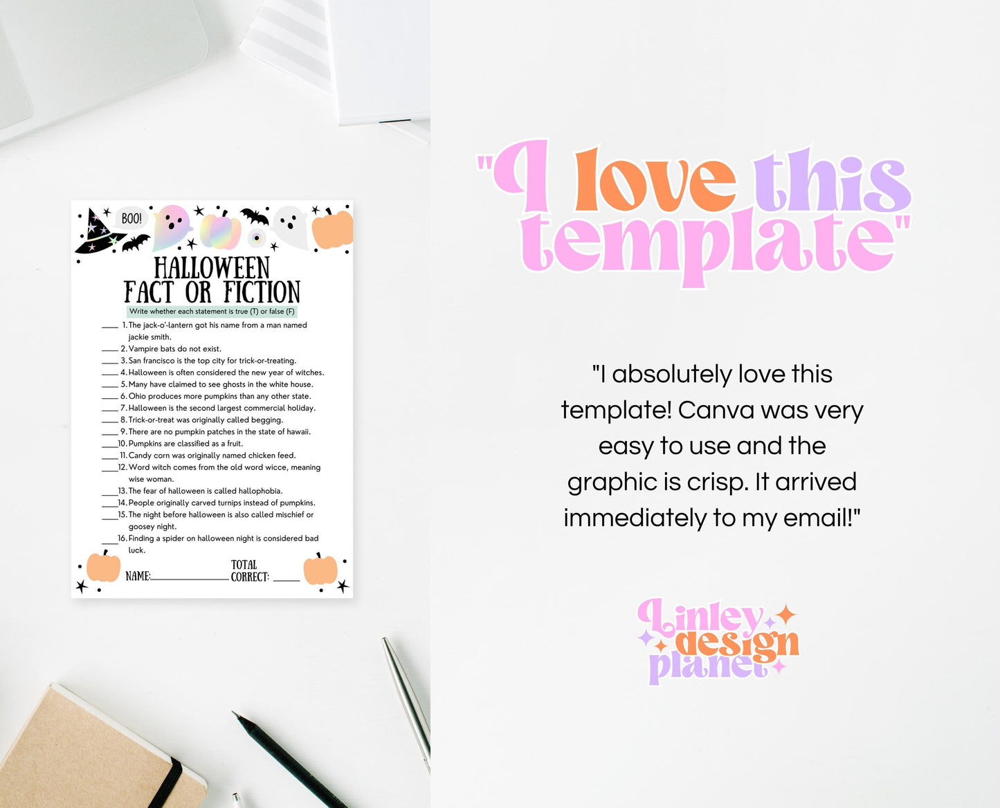 Halloween Fact Or Fiction Game Template, Halloween True Or False, Halloween Party Game, Printable Halloween Family Game, Instant Download