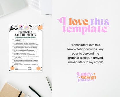 Halloween Fact Or Fiction Game Template, Halloween True Or False, Halloween Party Game, Printable Halloween Family Game, Instant Download