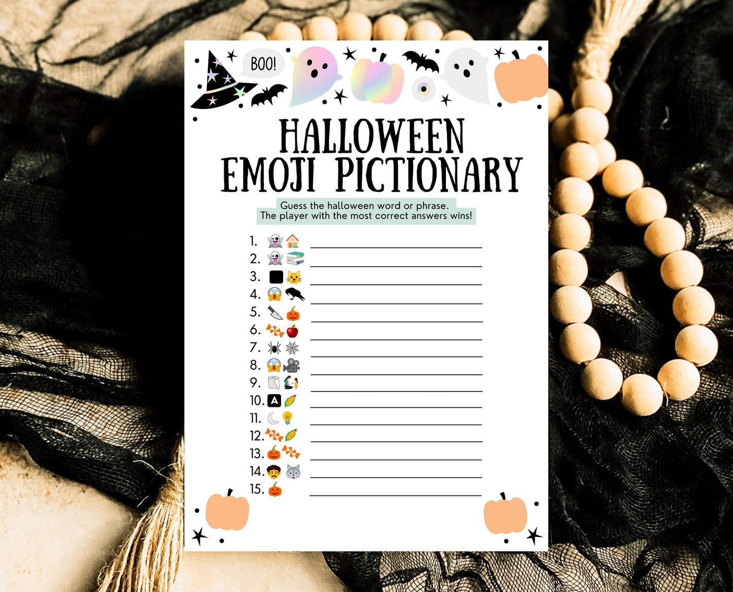 Halloween Emoji Pictionary Game Template, Halloween Emoji Game, Halloween Party Game, Printable Halloween Family Game, Instant Download