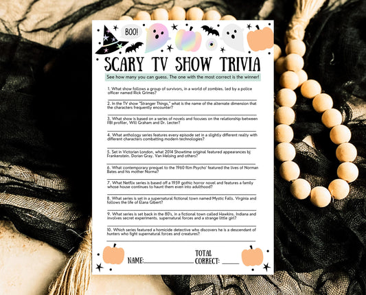 Halloween Scary TV Show Trivia Game, Halloween Trivia, Halloween Party Game, Halloween Fun Games, Halloween Family Party Game, Printable