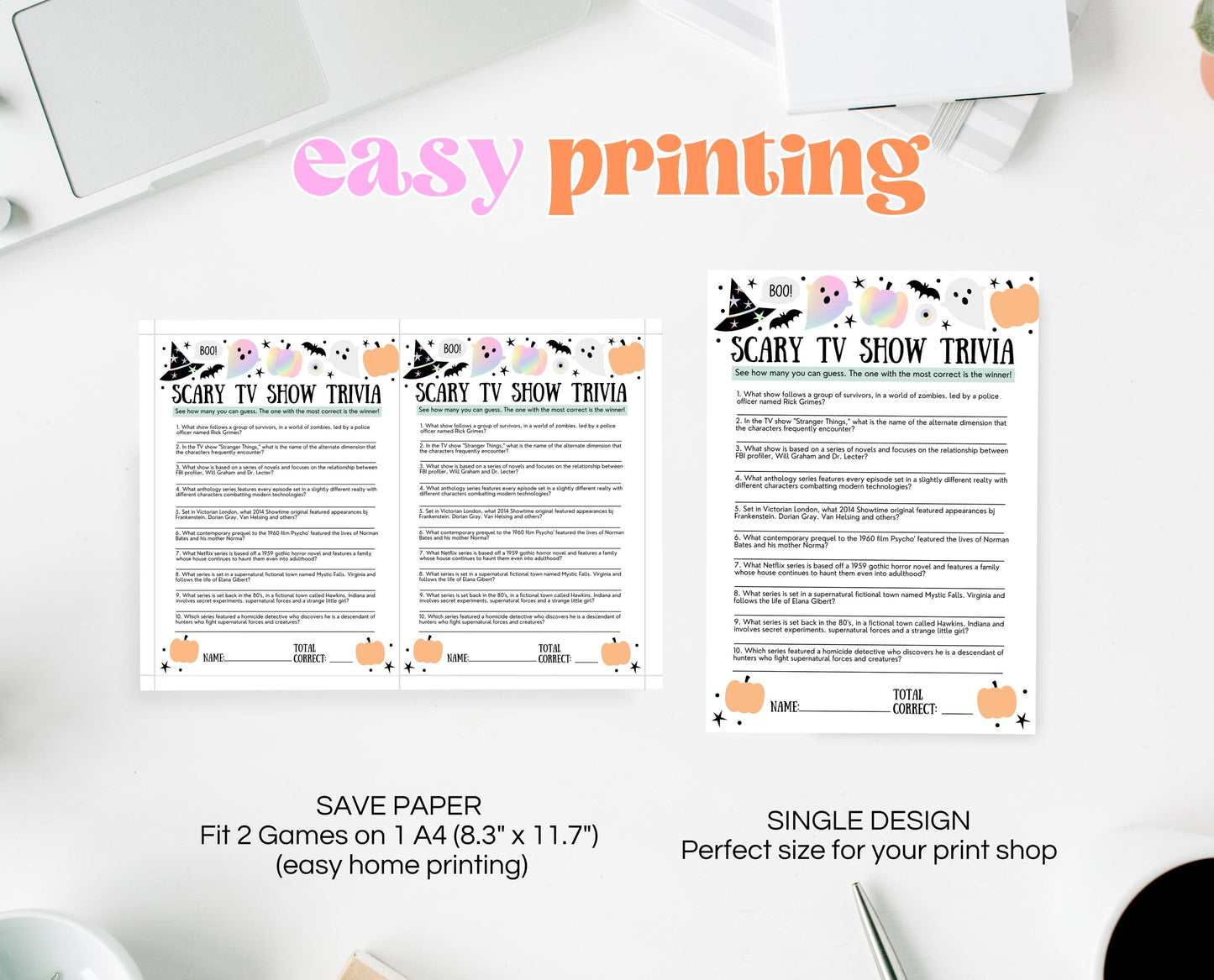 Halloween Scary TV Show Trivia Game, Halloween Trivia, Halloween Party Game, Halloween Fun Games, Halloween Family Party Game, Printable