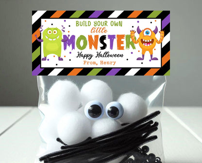 Make Your Own Monster Halloween Bag Topper Template, Monster Favor Party Tag, Trick or Treat Kids School Gift, Monster Bag Label Template