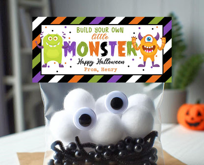 Make Your Own Monster Halloween Bag Topper Template, Monster Favor Party Tag, Trick or Treat Kids School Gift, Monster Bag Label Template