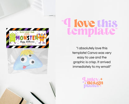 Make Your Own Monster Halloween Bag Topper Template, Monster Favor Party Tag, Trick or Treat Kids School Gift, Monster Bag Label Template
