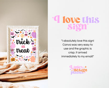 Trick Or Treat Sign Spooky Birthday, Halloween Birthday Decor Sign, Spooky Party Sign, Pink And Purple Halloween Decor, Printable, PHBP01