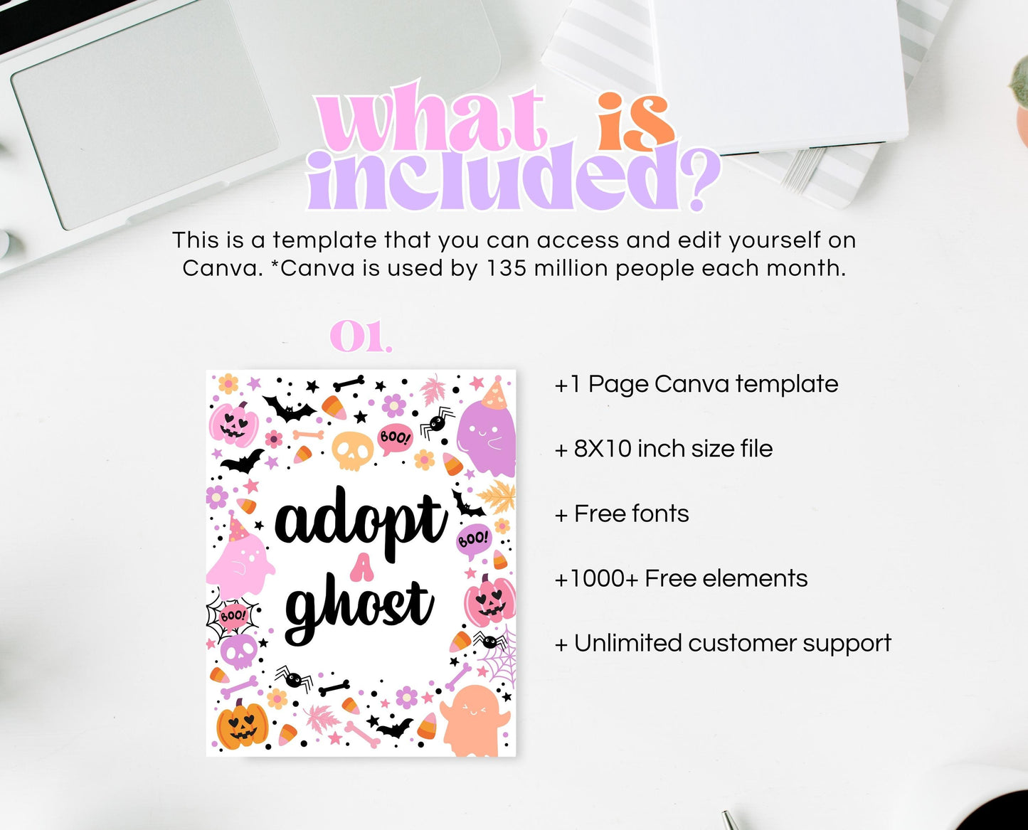 Adopt A Ghost Sign Spooky Birthday, Halloween Birthday Decor Sign, Spooky Party Sign, Pink And Purple Halloween Decor, Printable, PHBP01