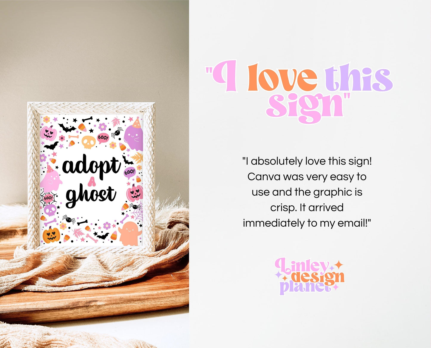 Adopt A Ghost Sign Spooky Birthday, Halloween Birthday Decor Sign, Spooky Party Sign, Pink And Purple Halloween Decor, Printable, PHBP01