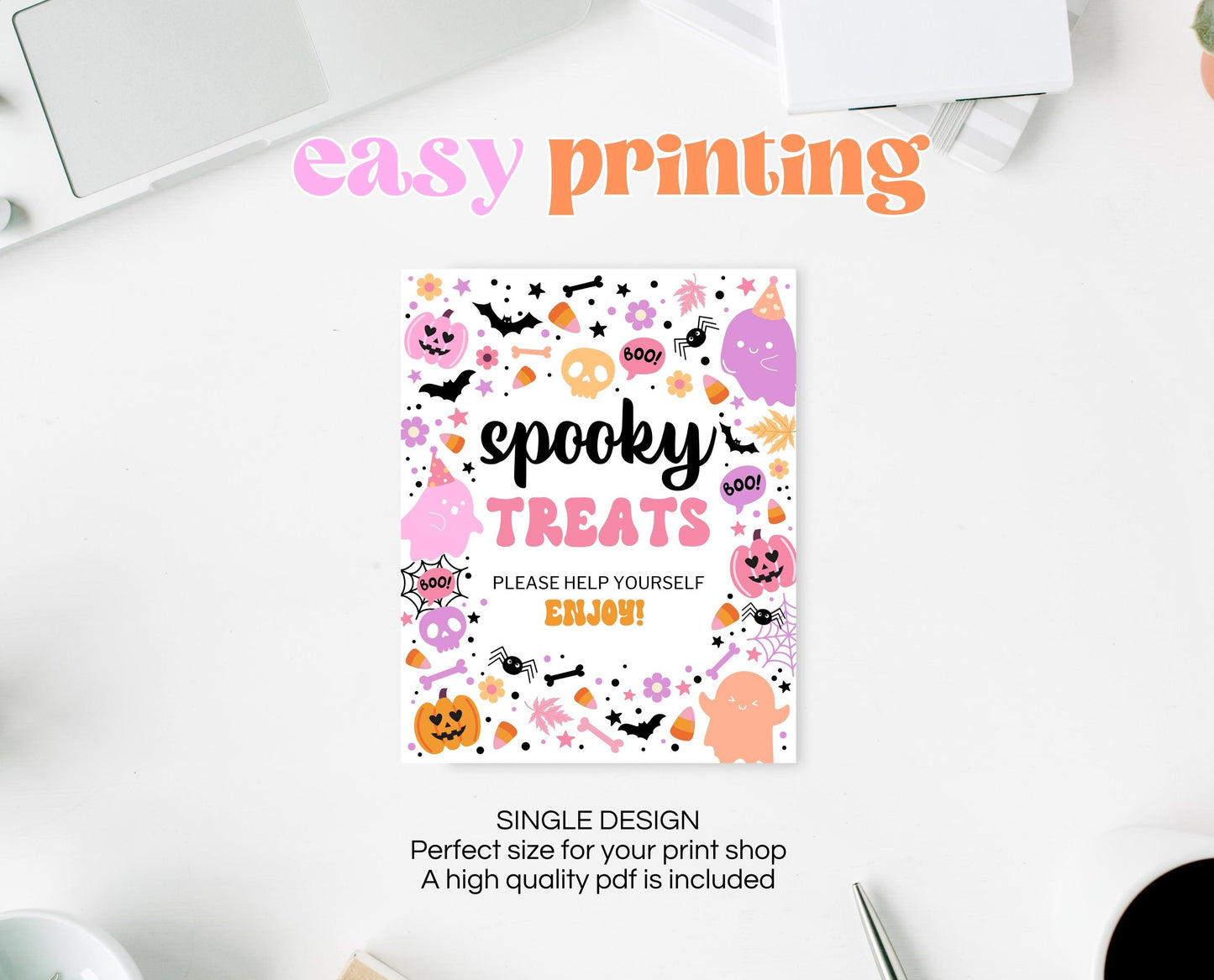 Spooky Treats Sign Spooky Birthday, Halloween Birthday Decor Sign, Spooky Party Sign, Pink And Purple Halloween Decor, Printable, PHBP01