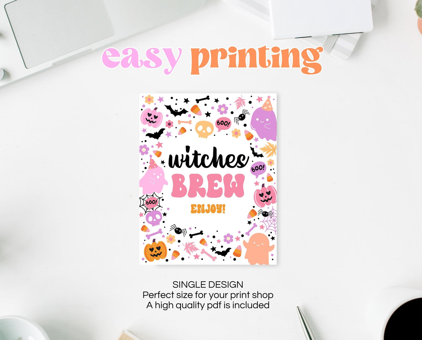 Witches Brew Sign Spooky Birthday, Halloween Birthday Decor Sign, Spooky Party Sign, Pink And Purple Halloween Decor, Printable, PHBP01