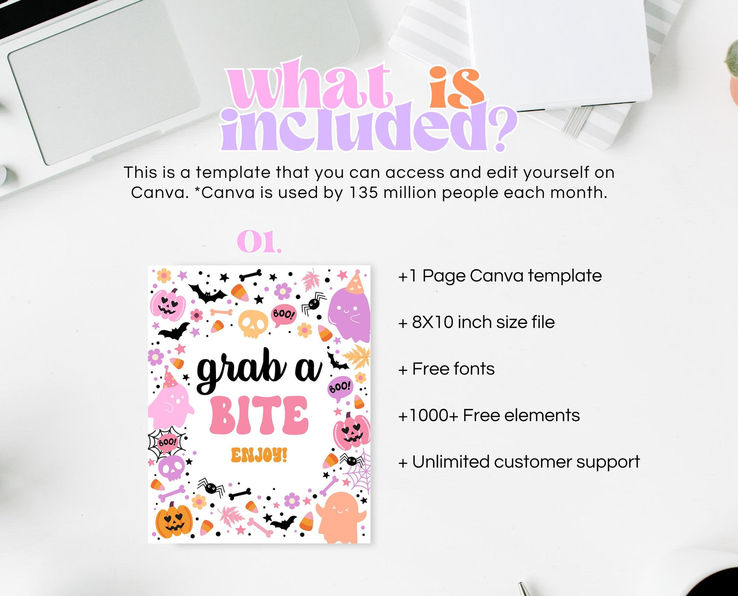 Grab A Bite Sign Spooky Birthday, Halloween Birthday Food Sign, Spooky Party Sign, Pink And Purple Halloween Decor, Printable, PHBP01