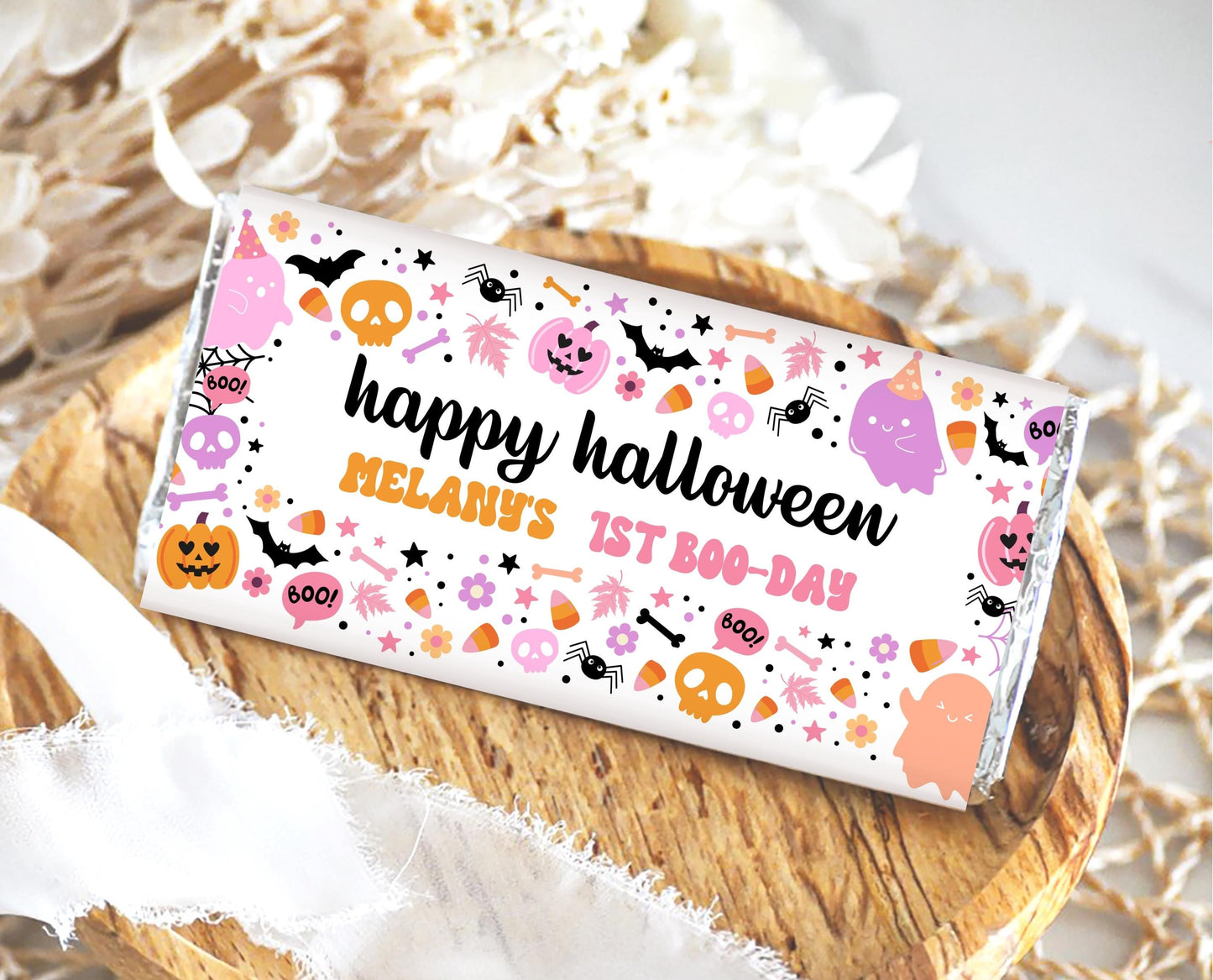 Editable Spooky Birthday Chocolate Wrapper, Halloween Birthday Tent Cards, Spooky Candy Wrapper, Halloween Tags Template, Printable, PHBP01