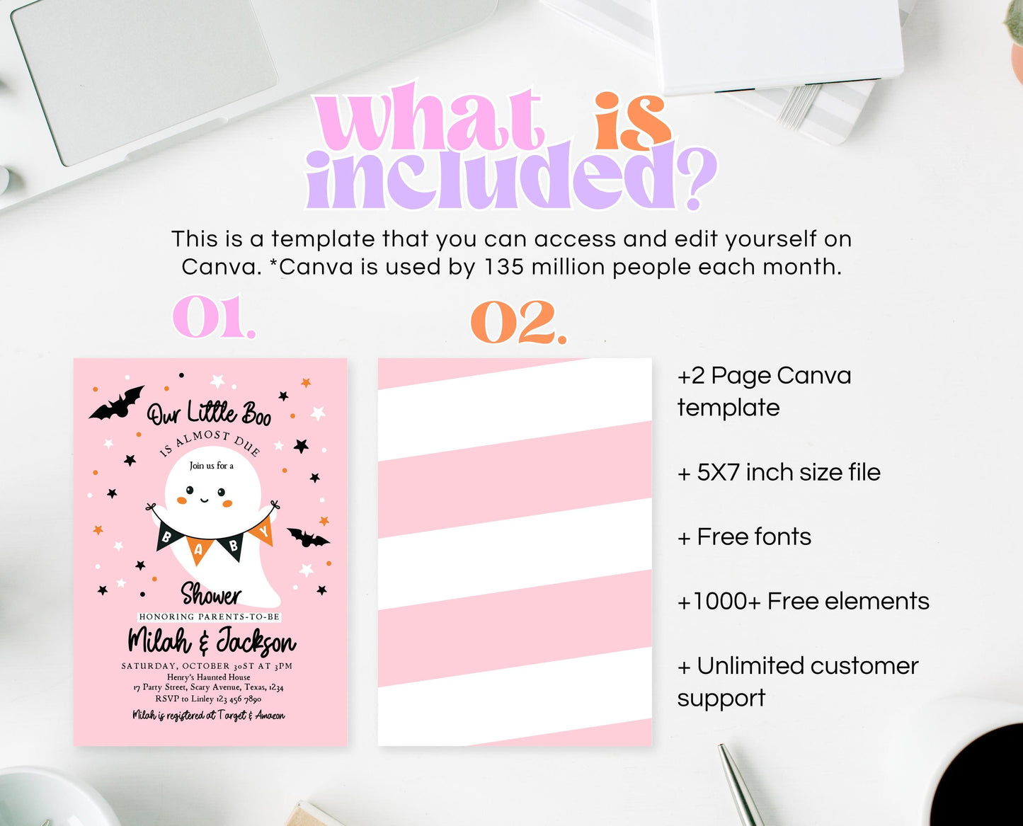 Editable Halloween Girl Baby Shower Invitation, A Little Boo Is Almost Due Baby Shower Invitation, Halloween Ghost Baby Shower Template