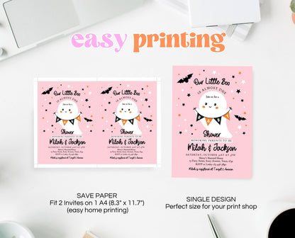 Editable Halloween Girl Baby Shower Invitation, A Little Boo Is Almost Due Baby Shower Invitation, Halloween Ghost Baby Shower Template
