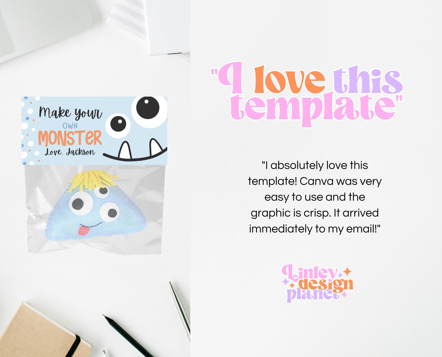 Editable Build A Monster Bag Topper, Build A Monster Favor Tag, Trick or Treat Kids School Gift, Blue Monster Bag Label, Template, Printable