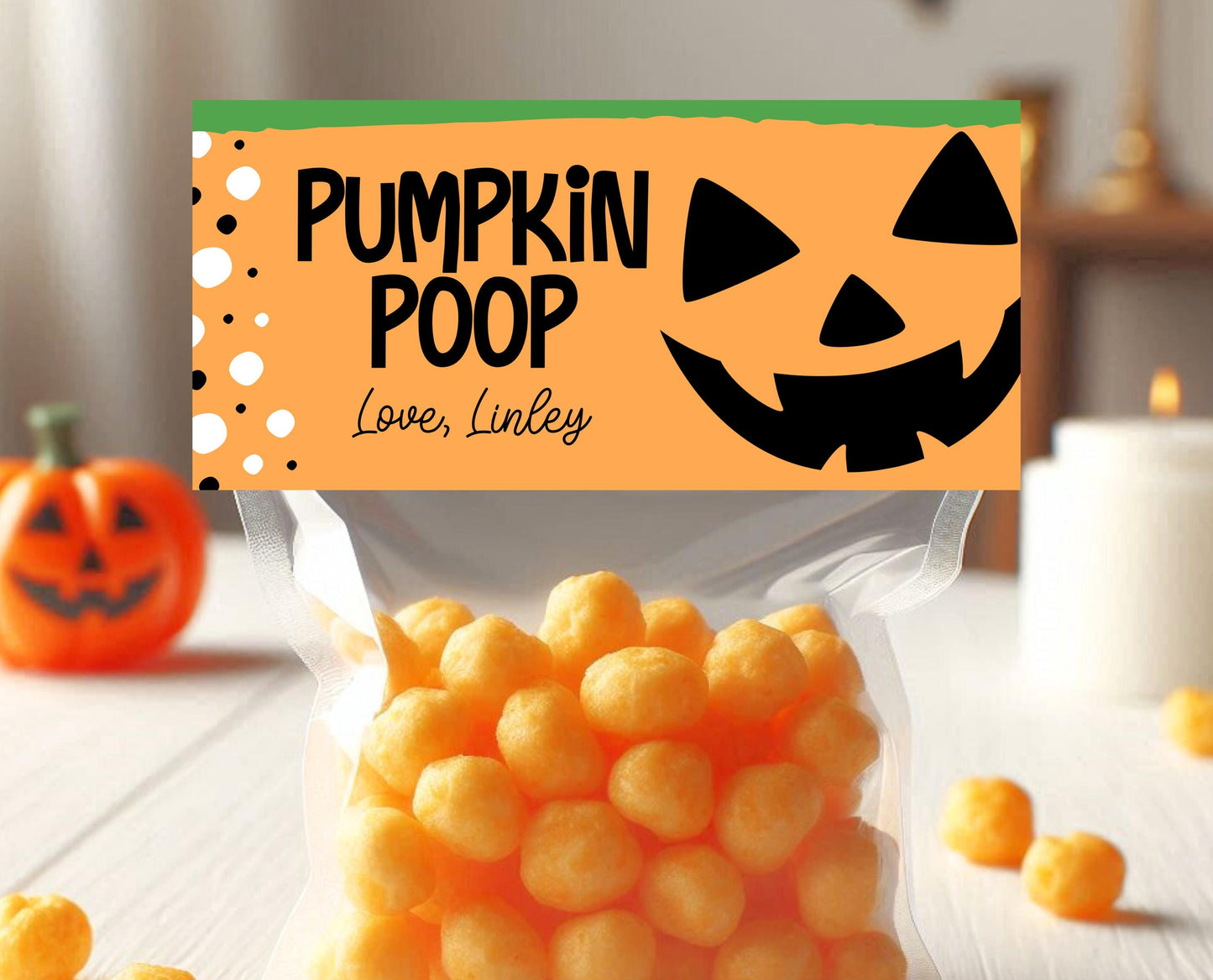 Editable Pumpkin Poop Bag Topper, Halloween Favor Tag, Trick or Treat Kids School Gift, Chip Bag Label, Pumpkin Bag, Template, Printable