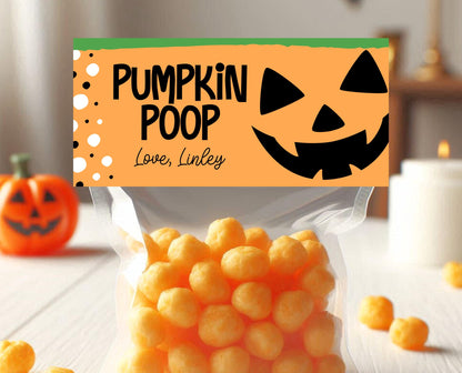 Editable Pumpkin Poop Bag Topper, Halloween Favor Tag, Trick or Treat Kids School Gift, Chip Bag Label, Pumpkin Bag, Template, Printable