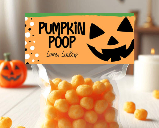 Editable Pumpkin Poop Bag Topper, Halloween Favor Tag, Trick or Treat Kids School Gift, Chip Bag Label, Pumpkin Bag, Template, Printable