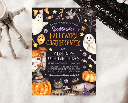 Editable Halloween Costume Party Invitation, Spooky Halloween Birthday Party invite, Printable Halloween Birthday Invite, Pastel Halloween