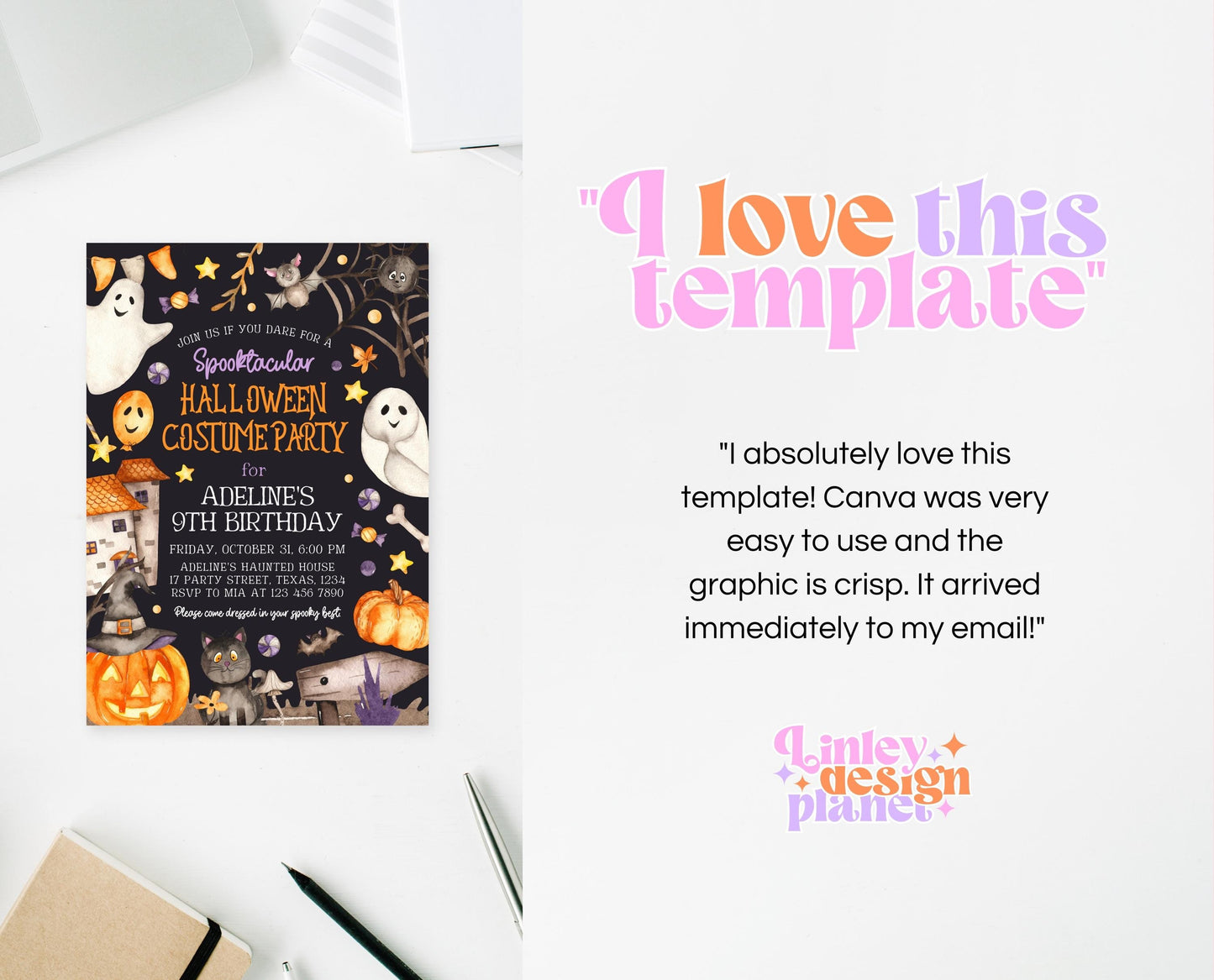 Editable Halloween Costume Party Invitation, Spooky Halloween Birthday Party invite, Printable Halloween Birthday Invite, Pastel Halloween