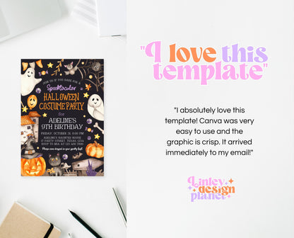 Editable Halloween Costume Party Invitation, Spooky Halloween Birthday Party invite, Printable Halloween Birthday Invite, Pastel Halloween