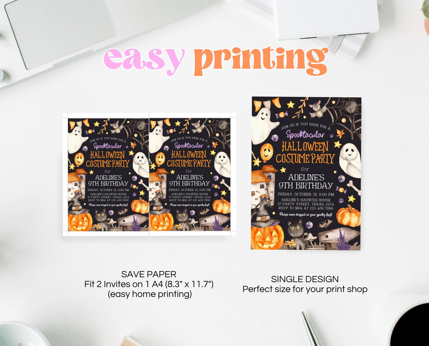Editable Halloween Costume Party Invitation, Spooky Halloween Birthday Party invite, Printable Halloween Birthday Invite, Pastel Halloween