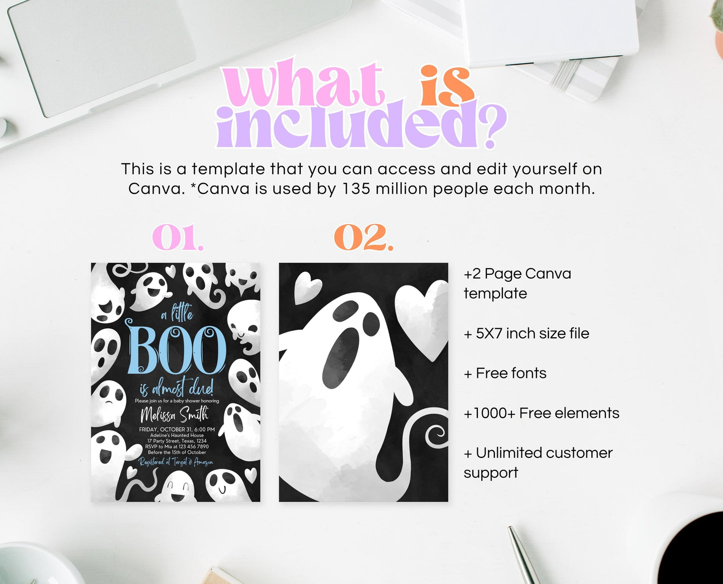 Editable Halloween Baby Shower Invitation, Blue Boy Halloween Baby Shower Invitation Template, Ghosts Little Boo Baby Shower Invite, HBSC03