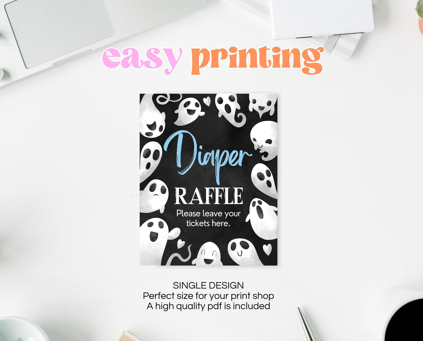 Diaper Raffle Sign Halloween Baby Shower, Halloween Baby Shower Game Sign, Printable Halloween Sign, Blue Boy Halloween Baby Shower, HBSC03