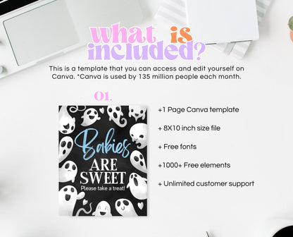 Babies Are Sweet Sign Halloween Baby Shower, Halloween Baby Shower Sign, Printable Halloween Sign, Blue Boy Halloween Baby Shower, HBSC03