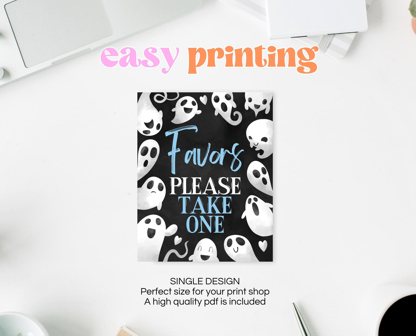 Favors Sign Halloween Baby Shower, Black Halloween Baby Shower Sign, Printable Halloween Sign, Blue Boy Ghost Halloween Baby Shower, HBSC03
