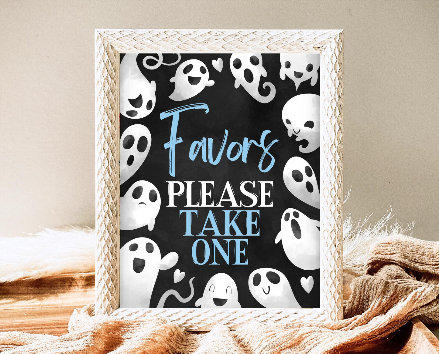 Favors Sign Halloween Baby Shower, Black Halloween Baby Shower Sign, Printable Halloween Sign, Blue Boy Ghost Halloween Baby Shower, HBSC03