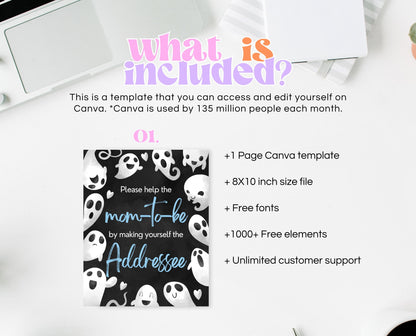 Envelope Station Sign Halloween Baby Shower, Halloween Baby Shower Addressee Sign, Printable Halloween Sign, Boy Blue Baby Shower, HBSC03